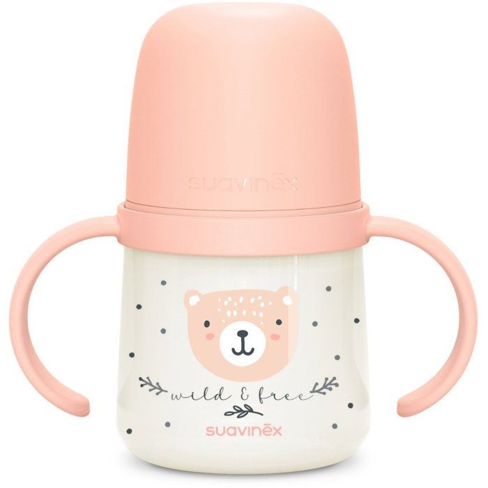 Biberon avec anses SUAVINEX NIGHT&DAY WILD&FREE 150 ml Rose