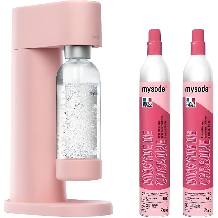 MYSODA P2C-WD002F-LP - Pack Machine a eau pétillante Woody Pink - 2 cylindres de CO2 60L inclus 1 - bouteille 1L de gazéification