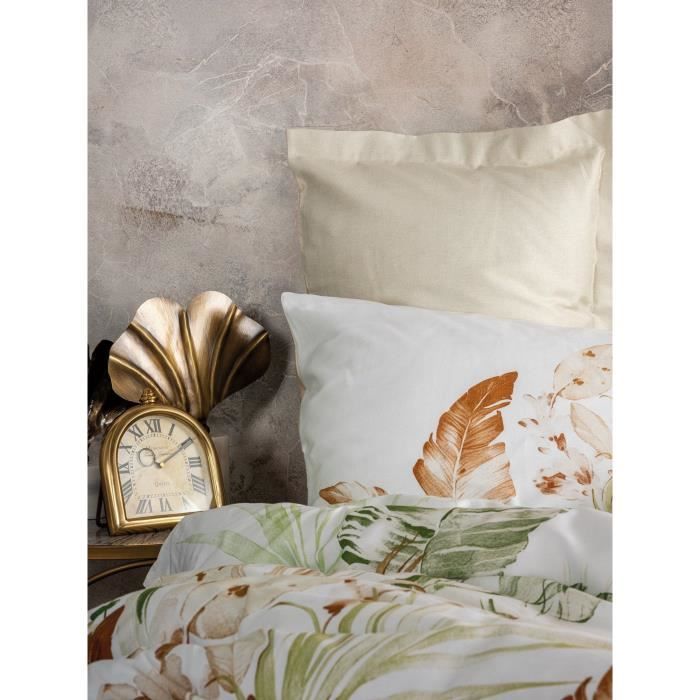 Image secondaire de Parure de lit - 1 housse de couette 220 x 240 cm + 2 taies d'oreiller 60 x 60 cm - Satiné 100% coton - Beige
