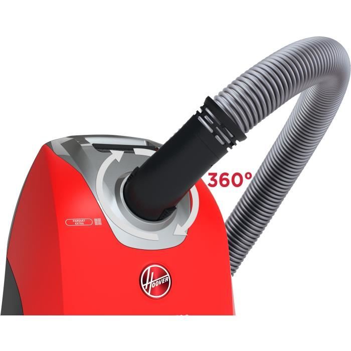 HOOVER HE710HM Aspirateur traîneau avec Sac Ultra Puissant 850W Silencieux 64 dB Grande Capacité 5L + Brosse Parquet - rouge et noir