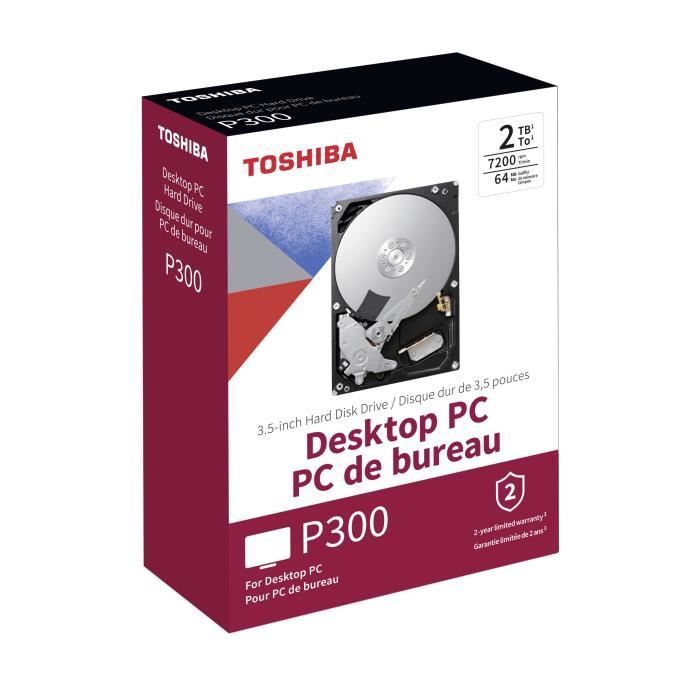 TOSHIBA - Disque dur Interne - P300 - 2To - 7200 tr/min - 3.5 Boite Retail (HDWD120EZST)