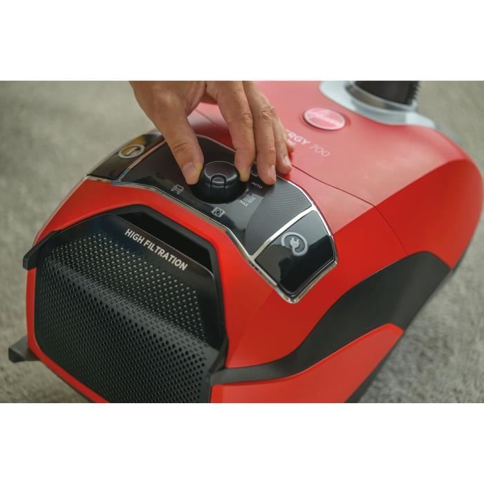 HOOVER HE710HM Aspirateur traîneau avec Sac Ultra Puissant 850W Silencieux 64 dB Grande Capacité 5L + Brosse Parquet - rouge et noir