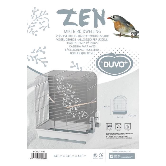 DUVO+ Cage Zen Miki 54 x 34 x 65 cm - 4,27 kg - Gris clair et gris - Pour oiseaux