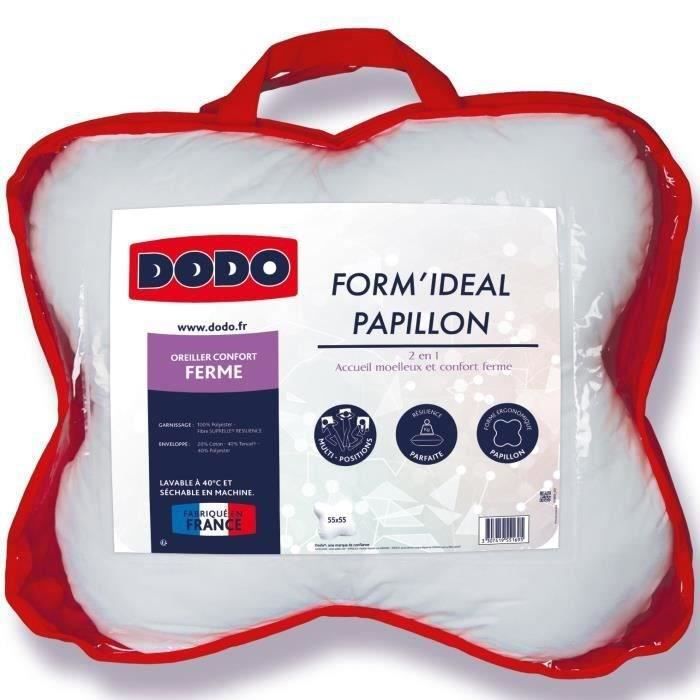 DODO - Oreiller Form'idéal Papillon - 55 x 55 cm - Garnissage 100% polyester thermolite résilience - Blanc - DODO