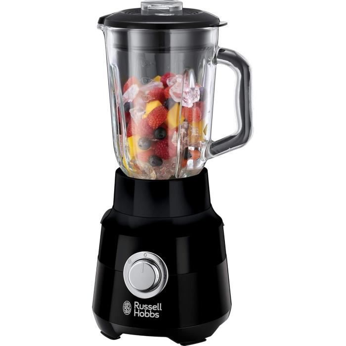 Frullatore - RUSSELL HOBBS - Nero opaco 24722-56 - 650 W - Nero opaco - Ciotola in vetro da 1,5 L - 2 velocità + impulso