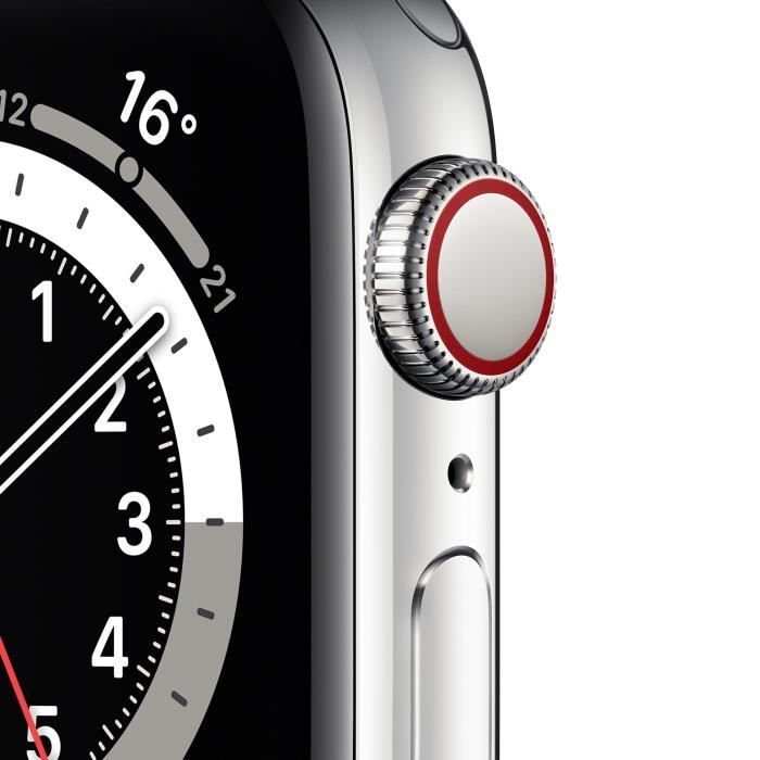 Apple Watch Series 6 GPS + Cellular, 40mm Boîtier en Acier Inoxidable Argent avec Bracelet Milanais Gris