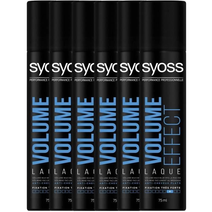 SYOSS Spray Laque Coiffant Volume Effect - Anti cheveux plats - Fixation tres forte - 400 ml - Lot de 6