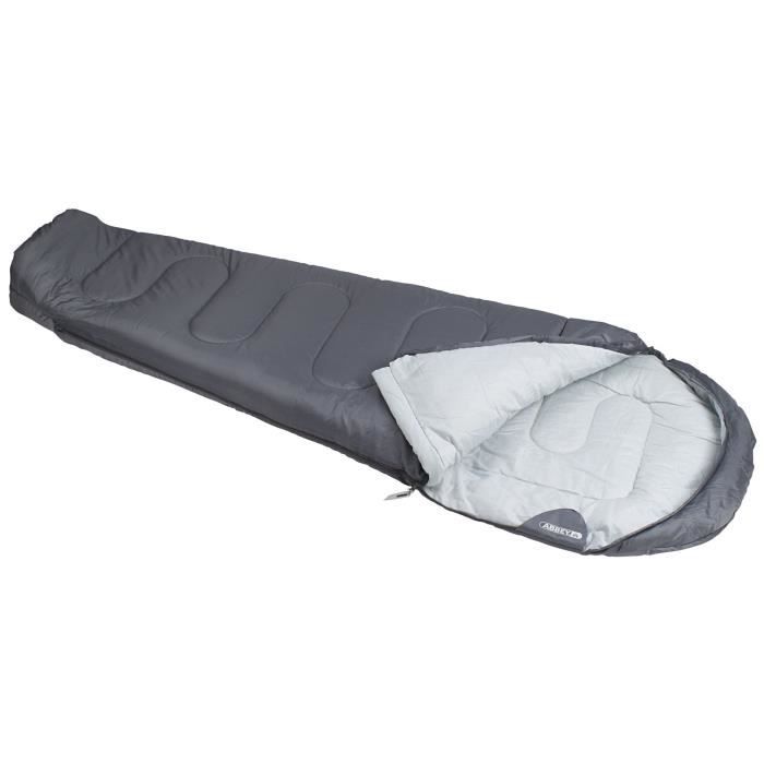 ABBEY CAMP Sac de couchage momie - 100% polyester - Température de confort : 10°C env - 200 x 80cm - Gris