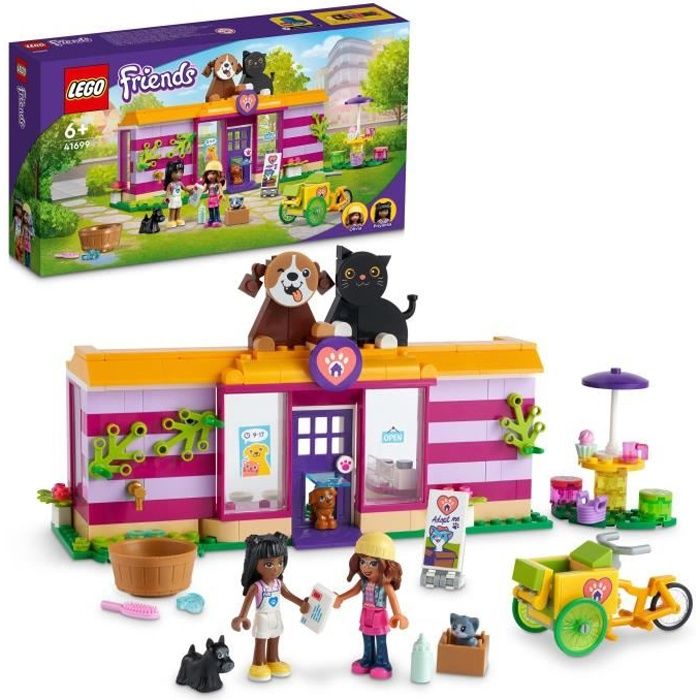 LEGO 41699 Friends Le Café D'Adoption Des Animaux, Jouet avec Figurines de Chat et Chien, Mini-Poupées Olivia, Enfants Des 6 Ans
