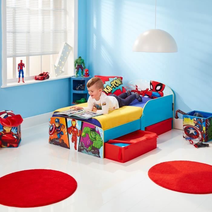Marvel Super-héros - Lit pour enfants avec espace de rangement sous le lit, pour matelas 140cm x 70cm