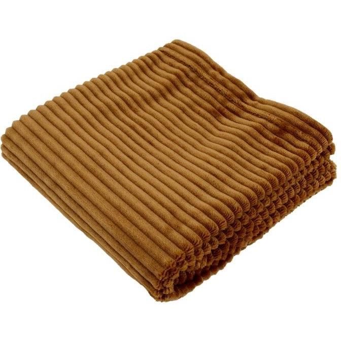 Couverture boudoir - DOMIVA - Caramel - 75 x 100 cm - Velours côtelé, douce et chaude