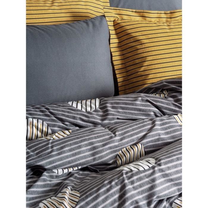 Image secondaire de Parure de lit - 1 housse de couette 220 x 240 cm + 2 taies d'oreiller 60 x 60 cm - 100% coton ranforcé - Gris