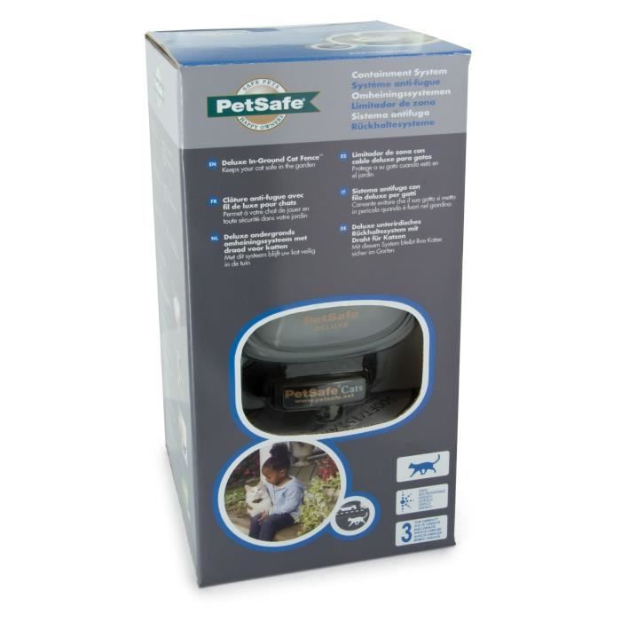 PetSafe - Clôture Anti-Fugue Deluxe avec Collier spécial Chat - Étanche - 4 Niveaux de Stimulation – Systeme Anti-étranglement