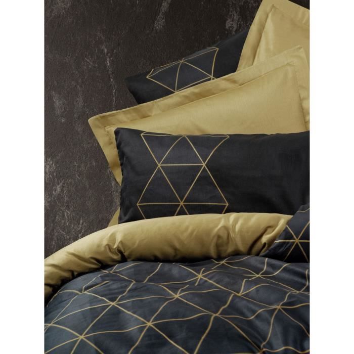 Image secondaire de Parure de lit - 1 housse de couette 220 x 240 cm + 2 taies d'oreiller 60 x 60 cm - 100% coton ranforcé - Noir