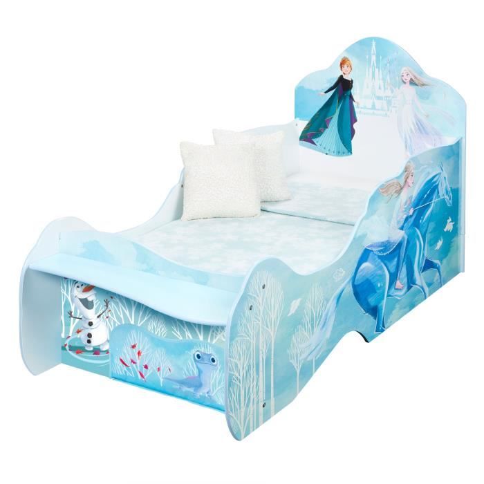 Disney La Reine des Neiges - Lit pour enfants avec étagere et tiroir de rangement sous le lit pour matelas 140cm x 70cm