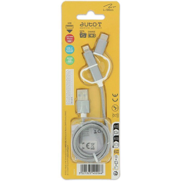 Image secondaire de Câble 3 en 1 AUTO-T - Micro-USB, Apple Lightning, USB-C - 100 cm