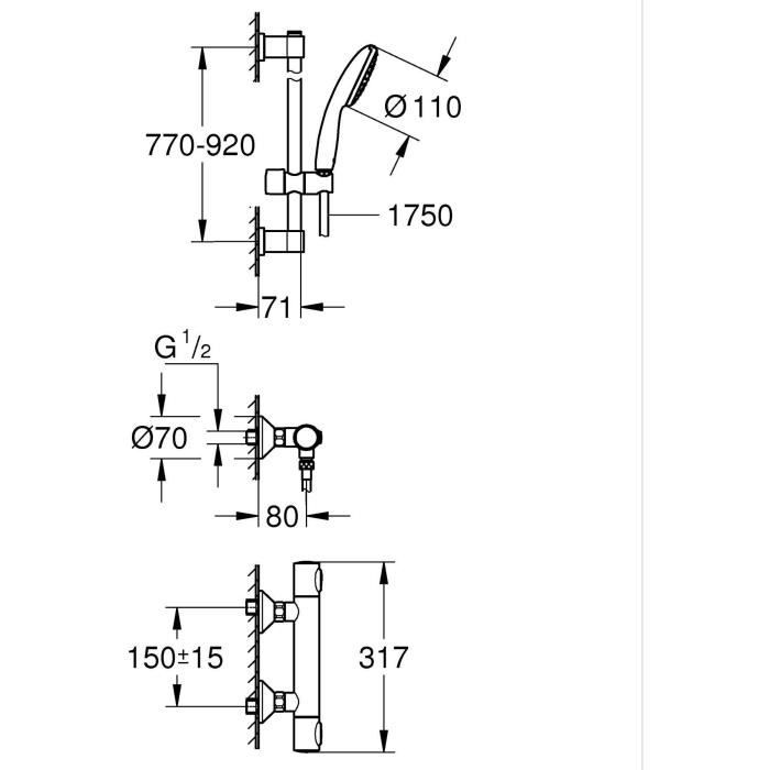 Image secondaire de Ensemble de douche - 1 jet - Mitigeur thermostatique - GROHE - 34805001 - Gris