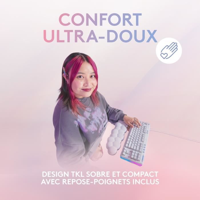 Image secondaire de Clavier Gamer - Filaire - Logitech G - G713 - Mécanique - Repose-Poignet - Switch Tactile GX Brown - White Mist