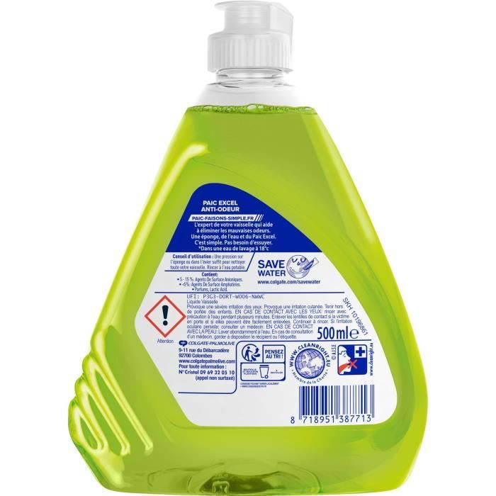 PAIC Liquide vaisselle Excel Actif a froid Anti-odeurs - 500 ml