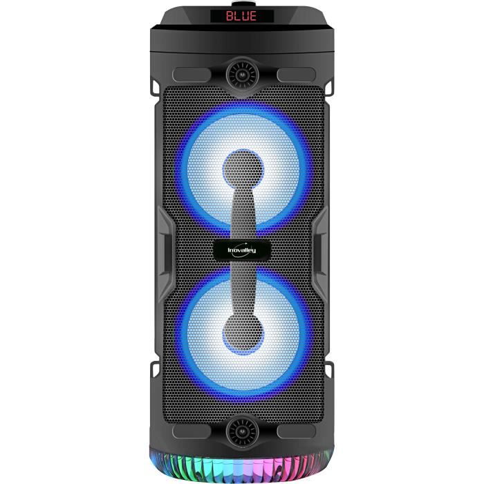 INOVALLEY KA03-N - Enceinte lumineuse Bluetooth - 400 W - Fonction karaoké - Lumieres LED colorées - Port USB