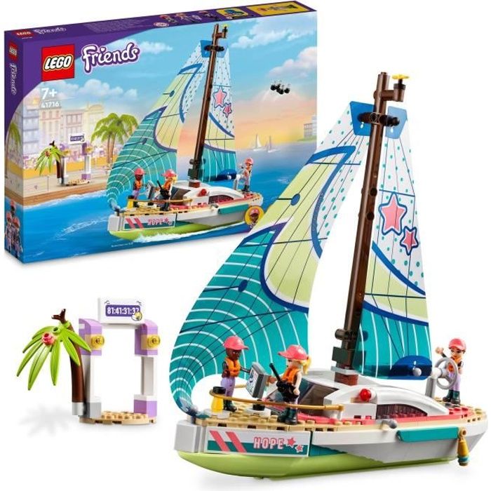 LEGO 41716 Friends L'Aventure en Mer de Stéphanie, Jouet de Bateau et Drone, Voyage avec Mini-poupées, Enfants Des 7 Ans