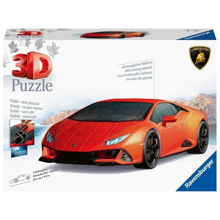 Puzzle 3D Lamborghini Huracán EVO Edition arancione (con griglia) - Forme speciali - 00011571