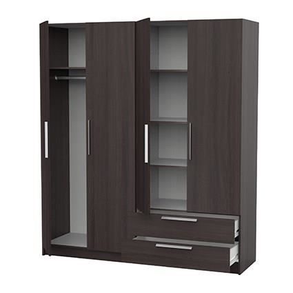 Armoire adulte GLORY - Décor chene vulcano - 4 portes + 2 tiroirs - Made in France - L 176.3 x P 51,5 x H 198,5 cm - DEMEYERE