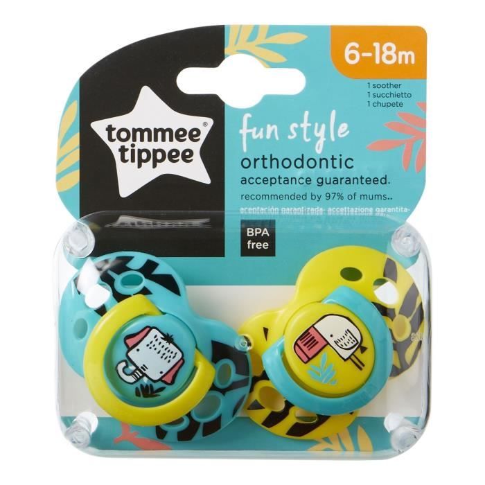 TOMMEE TIPPEE Sucette Fun - Lot de 2 - 6 - 18 mois