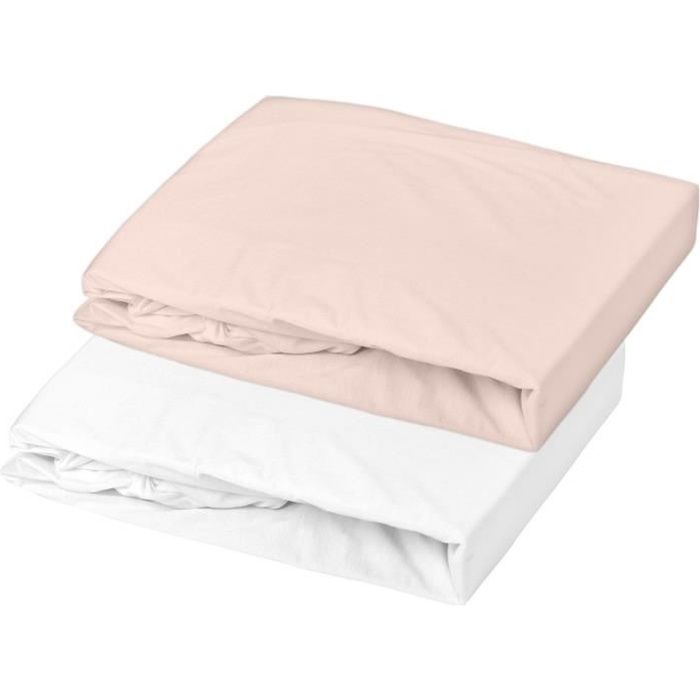Domiva Set of 2 fitted sheets - 70 x 140 cm - Jersey - White/Nude