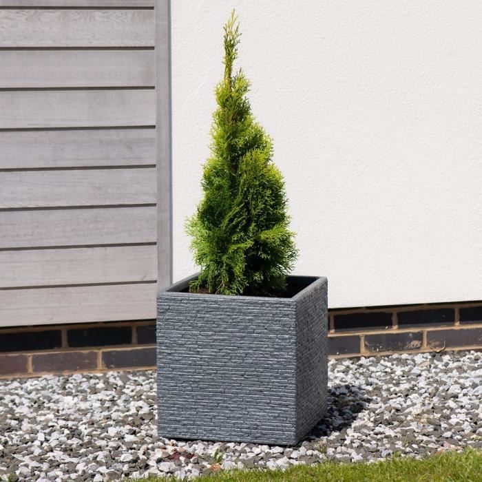 Image secondaire de Pot de fleur - STRATA - L - Carré - Slate - 38cm SQ x 39cm H - Couleur Cendres