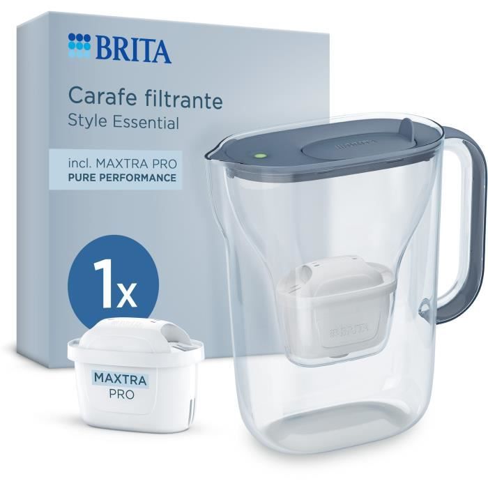 Carafe filtrante BRITA - Style Essential Bleu minéral - Capacité 2,4L dont 1,4L d'eau filtrée - 1 filtre Maxtra Pro Pure perform
