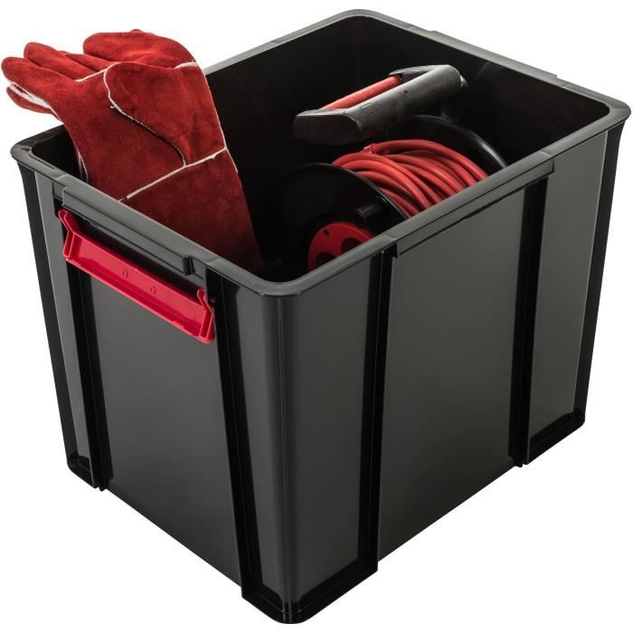 IRIS OHYAMA Boîte de rangement empilable avec couvercle - Multi Box - MBX-38- Plastique - Noir, rouge et transparent - 38 L
