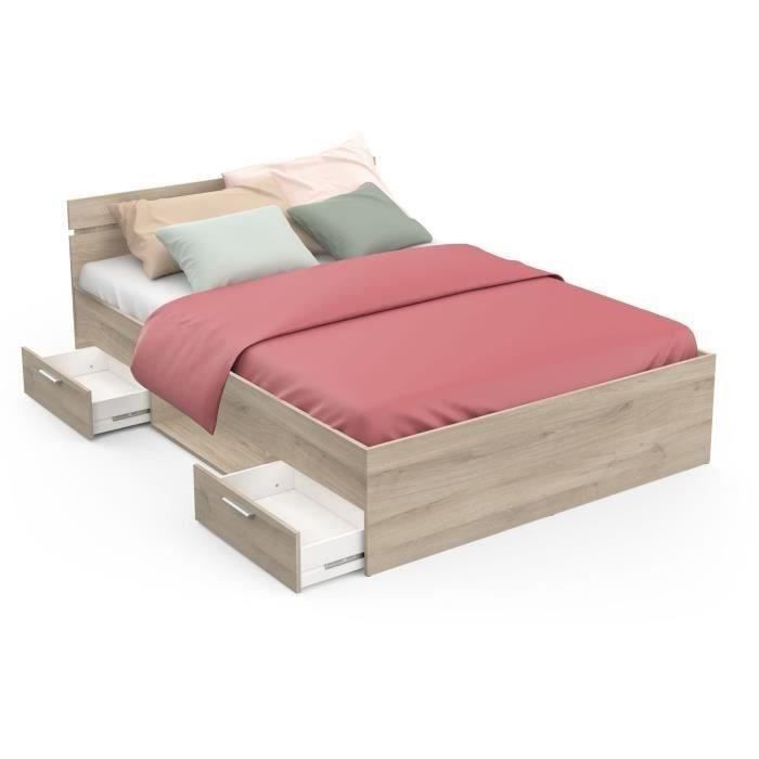 Lit adulte MICHIGAN 140x200 cm avec rangements en Chêne Kronberg