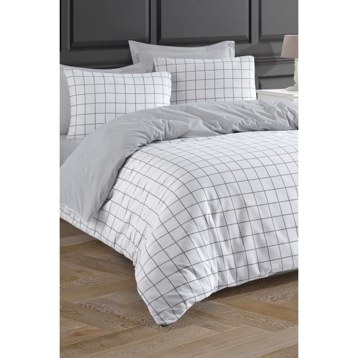 Image secondaire de Parure de lit - 1 housse de couette 220 x 240 cm + 2 taies d'oreiller 60 x 60 cm - 65% coton, 35% polyester - Gris