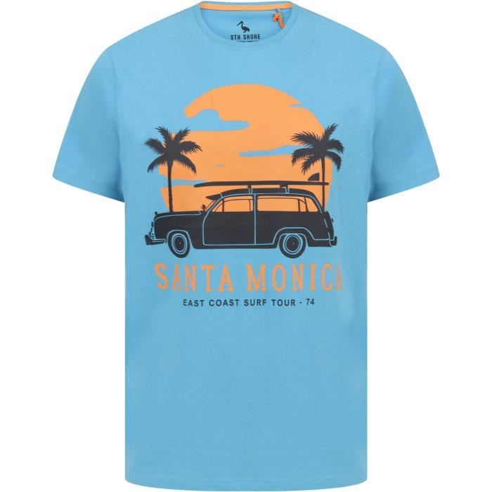SOUTH SHORE T-Shirt Voiture Palmiers Santa Monica Bleu Homme