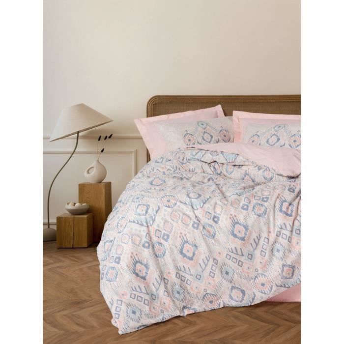 Parure de lit - 1 housse de couette 220 x 240 cm + 2 taies d'oreiller 60 x 60 cm - 100% coton renforcé - Saumon