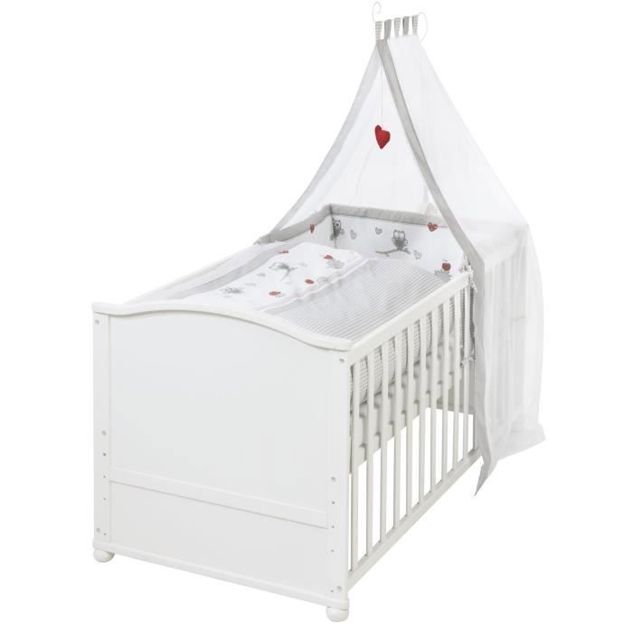 Lit bébé évolutif ROBA Adam et Eule 70x140 cm avec accessoires blancs