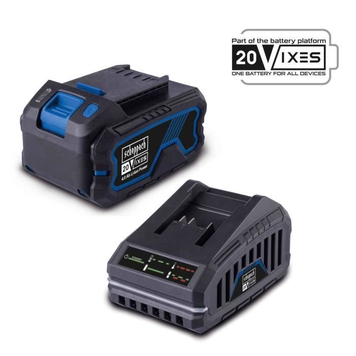Pacco batteria 4Ah + caricabatteria 4,5A - SCHEPPACH - 20V IXES - SBSK4.0 - Batteria e caricabatteria universale per tutta la gamma IXES 20V