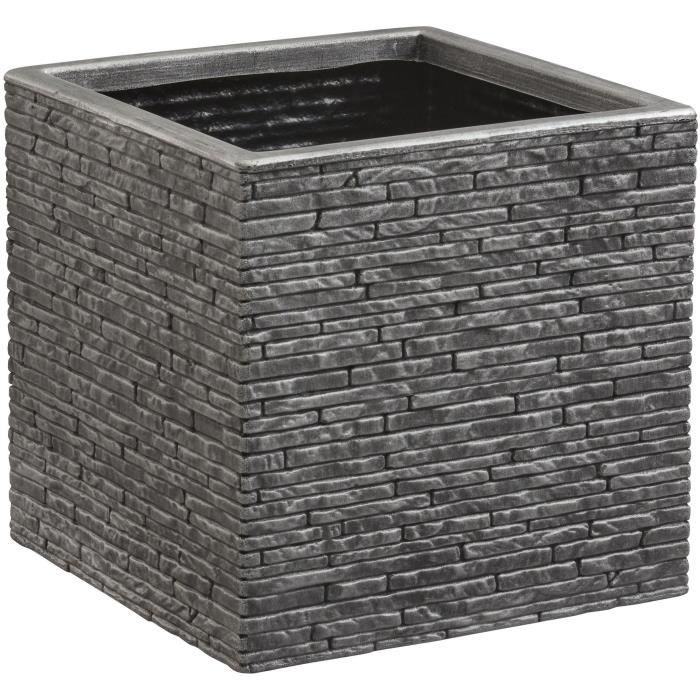 Pot de fleur - STRATA - L - Carré - Slate - 38cm SQ x 39cm H - Couleur Etain