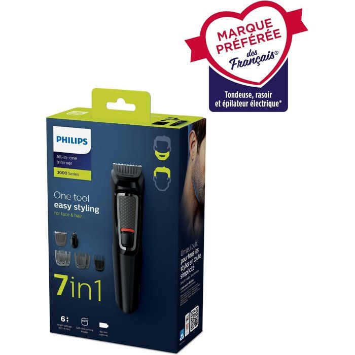 Recortadora multiusos - PHILIPS - MG3720/15 - 240 V - 60 min - 7 accesorios - Negro