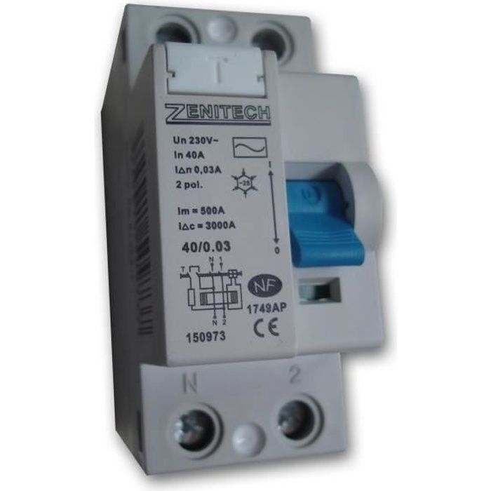 Interrupteur différentiel ZENITECH 40/2 30 mA Type AC NF
