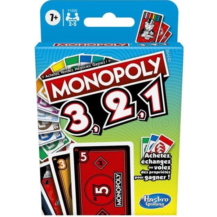 MONOPOLY - 3, 2, 1 - Jeu de cartes rapide pour la famille et les enfants - a partir de 7 ans