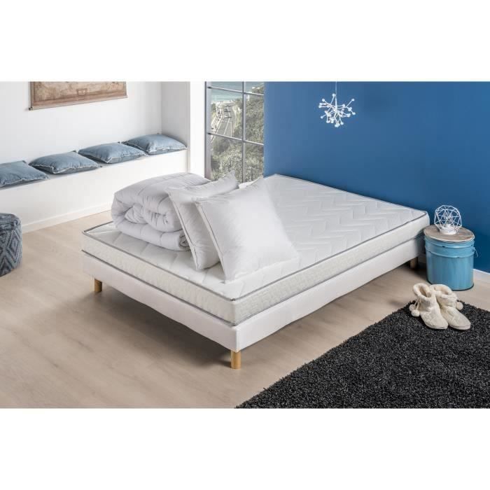 DEKO DREAM ESSENTIEL - Pack pret a dormir - Matelas + sommier 140x190 + couette + 2 oreillers