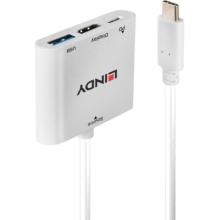 LINDY Convertisseur USB 3.1 Type C vers HDMI, avec port USB Type A et Power Delivery