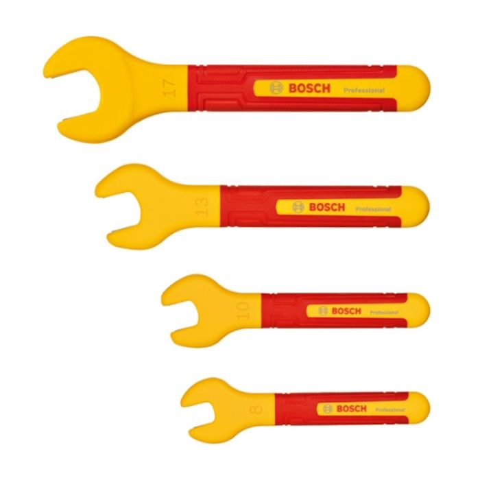 Bosch Professional set de clés plates VDE (avec 4 clés plates : 8 mm, 10 mm, 13 mm et 17 mm, certifiées jusqu'a 1 000 V)