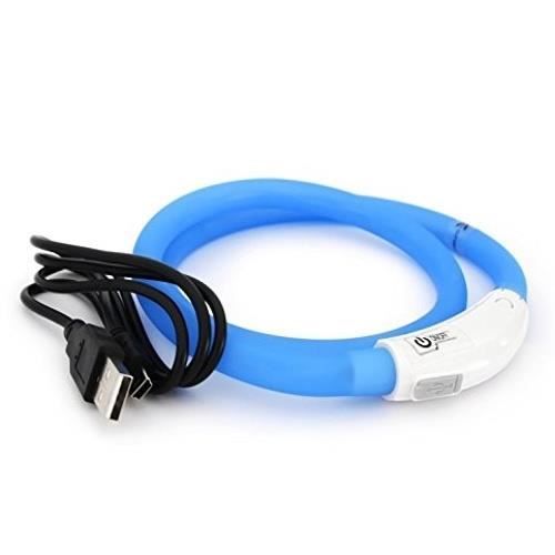 DUVO Anneau Lumineux Seecurity Flash Light Ring USB Silicone - 70 cm - Bleu - Pour chien