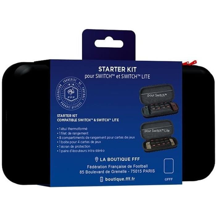 Starter Kit - KONIX - Housse + Écouteurs + Écran de protection + Boite - Bleu - Switch et Switch Lite - Sous Licence Officielle FFF