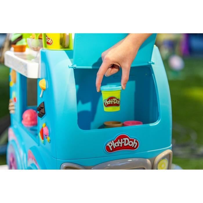 Play-Doh Camion de glace géant, inclut 27 accessoires, 12 pots de pâte a modeler, sons réalistes