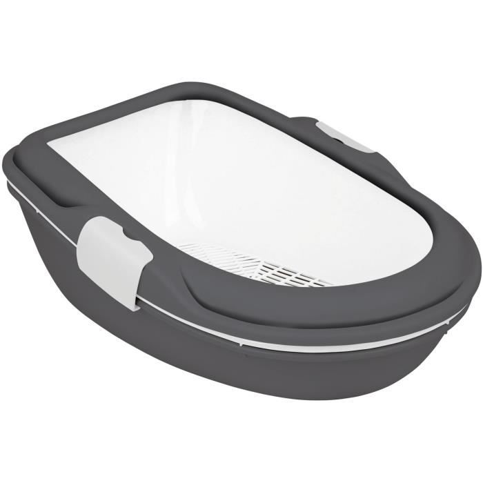 TRIXIE Cassetta per lettiera Primo, con bordo - XXL - 56 x 25 x 71 cm - Grigia e bianca - Per gatti