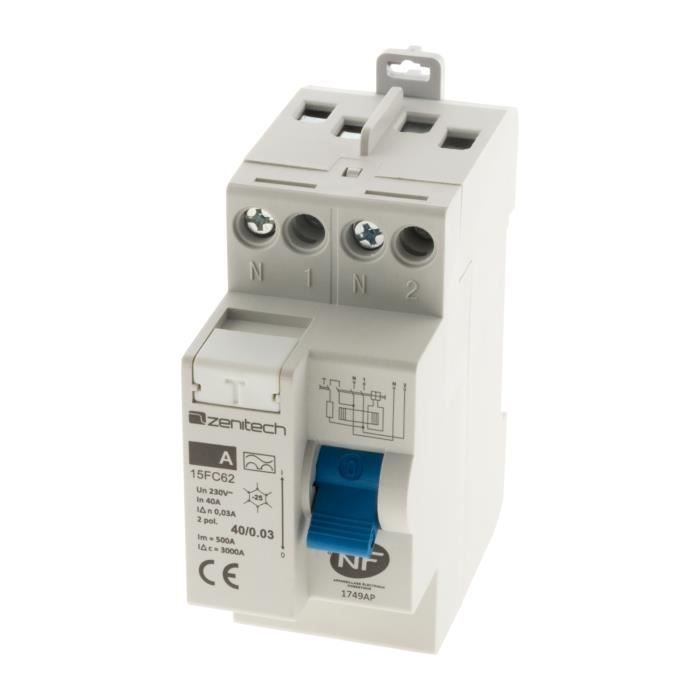 Interrupteur différentiel ZENITECH 40/2 30 mA Type A NF